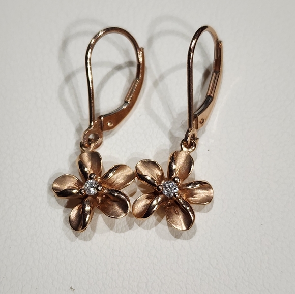 14k rose gold plumeria earrings - Picture 3 of 6